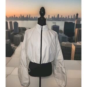 NWT Reebok Cardi B Cropped White Bomber Track Jacket Size Large